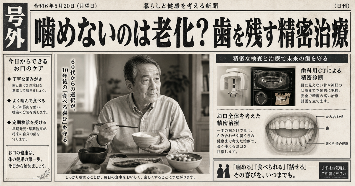 噛めないのは老化?60代が知るべき原因と歯を残す精密治療