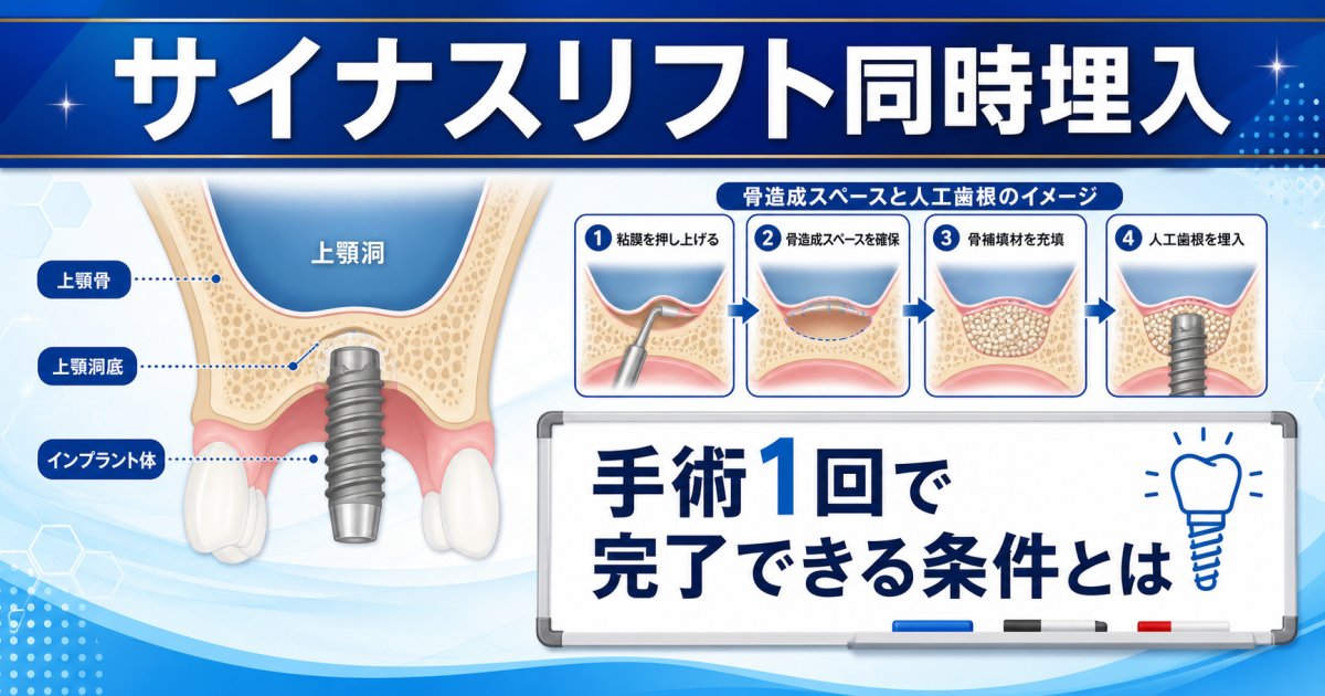 サイナスリフトと同時埋入は可能？手術を1回で終える条件を解説